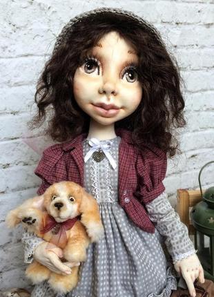 Текстильная кукла девочка с собачкой3 фото