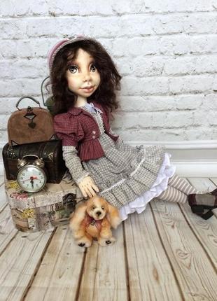 Текстильна лялька дівчинка з собачкою