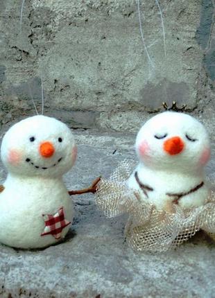 Сніговик іграшки на ялинку 2шт валяне іграшка з вовни сніговик2 фото