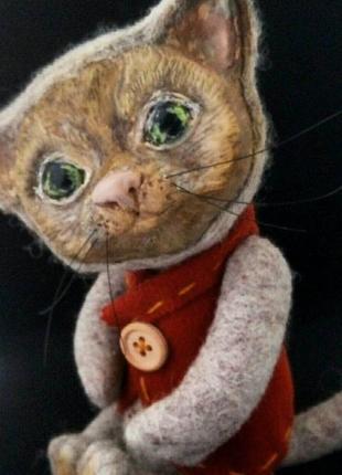 Винтажная кошка теддидолл войлочная игрушка валяная игрушка шарнирный кот2 фото