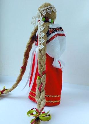 Лялька - мотанка в червоному сарафані з білими маками1 фото