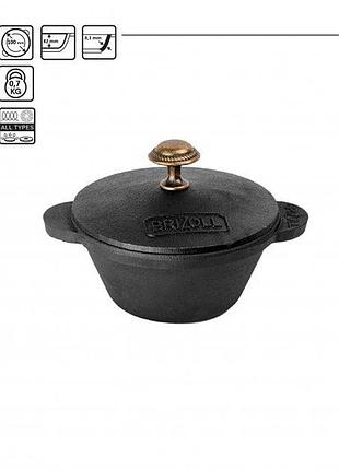 Кастрюля чугунная порционная с крышкой brizoll horeca кокотница 100х52 мм 0.2 литров