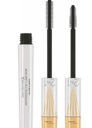 Туш для вій max factor masterpiece 2 in 1 lash wow volume & length mascara об'єм та подовження, black, 7 мл1 фото