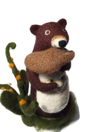 Медведь валяная игрушка грибы подарок грибнику1 фото
