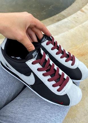 Nike cortez classic leather black grey6 фото