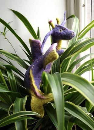 Дракон весна валяные игрушки птички фиолетовый динозавр подарок 8марта1 фото