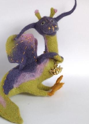 Дракон весна валяные игрушки птички фиолетовый динозавр подарок 8марта4 фото