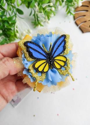 Патріотичні бантики заколки резинки синьо-жовті метелики бант патріотичний4 фото