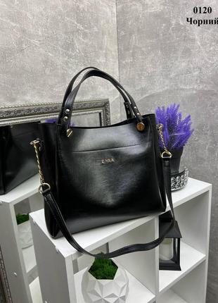 Чорна - з логотипом - велика, стильна та вмістка сумка, легко вміщує формат а4, гладка екошкіра (0120)1 фото