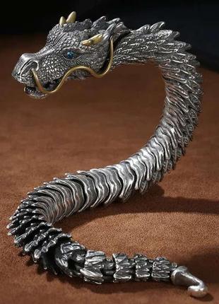 Стильный браслет дракон с легким измельчением 925 проби