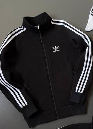 Кофта adidas спортивная на молнии весеняя черная 3 полоски