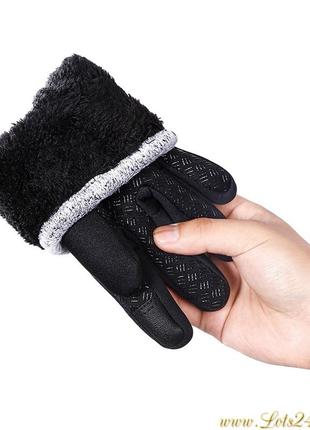 Зимние сенсорные перчатки меховые утепленные флисовые для сенсорных экранов телефонов черные xl2 фото