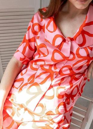 Женский качественный домашний шелковый костюм рубашка и шорты для сна отдыха пижама из ткани шелк армани5 фото