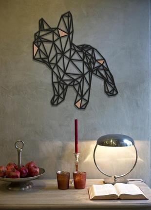Декоративна дерев'яна картина абстрактна модульна полігональна панно "bulldog / бульдог" з вставками4 фото