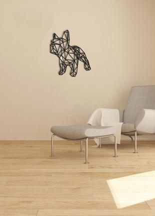 Декоративная деревянная картина абстрактная модульная полигональная панно бульдог с вставками2 фото