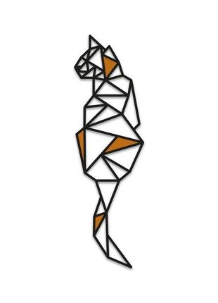 Декоративна дерев'яна картина абстрактна модульна полігональна панно "cat / кіт" з вставками1 фото