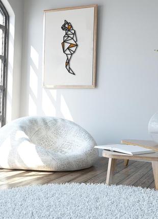 Декоративна дерев'яна картина абстрактна модульна полігональна панно "cat / кіт" з вставками4 фото