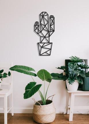 Декоративна дерев'яна абстрактна картина модульна полігональна панно "cactus / кактус"3 фото