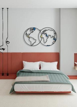 Декоративна дерев'яна картина абстрактна модульна полігональна панно карта світу з вставками5 фото
