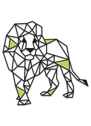 Декоративна дерев'яна картина абстрактна модульна полігональна панно лев йде з вставками