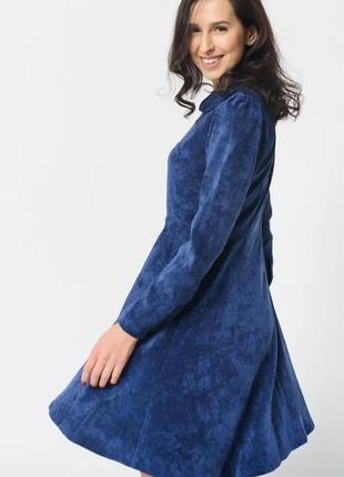 Вельветове плаття темного синього кольору3 фото