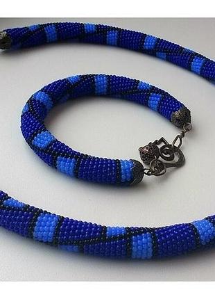 Браслет и колье из чешского бисера в синих тонах  набор украшений