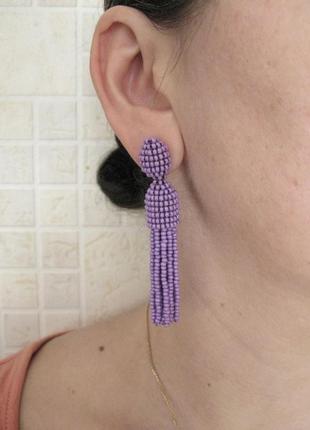 Фіолетові сережки пензлики з бісеру