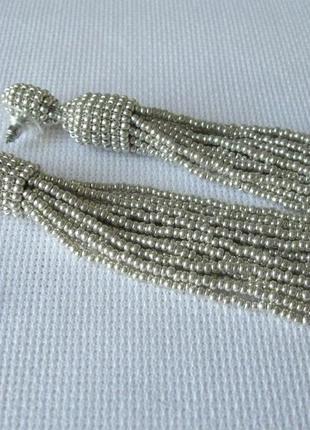 Серебряные серьги кисточки из бисера2 фото