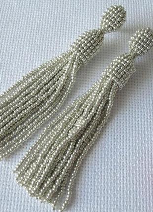 Серебряные серьги кисточки из бисера1 фото