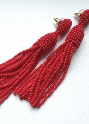 Червоні сережки пензлики з бісеру