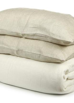 Комплект постельного белья из 100% льна, двусторонний, небеленый и белый "прикосновение"