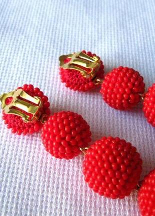 Красные серьги бон бон из бисерных шариков (1-3 шарика, 40 цветов)4 фото