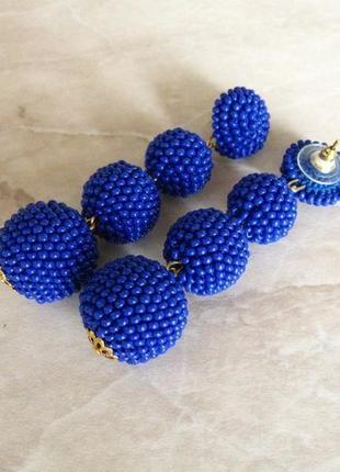 Синие серьги бон бон из бисерных шариков (1-3 шарика, 40 цветов)3 фото