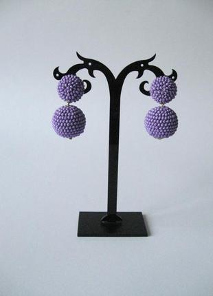 Фиолетовые серьги бон бон из бисерных шариков (1-3 шарика, 40 цветов)6 фото