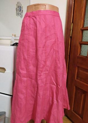 Розовая льняная юбка marks and spenser 14 l лляна спідниця льон5 фото