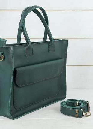 Женский кожаный мессенджер, натуральная кожа итальянский краст, цвет зеленый7 фото