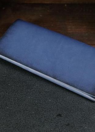 Кожаный кошелек, клатч "молодежный", кожа краст, цвет синий1 фото