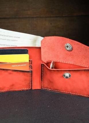 Портмоне на застежке с монетницей, кожаный кошелек, кожа итальянский краст, цвет красный7 фото