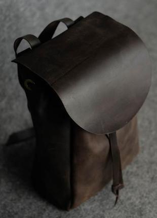 Женский кожаный рюкзак на затяжках с свободным клапаном, винтажная кожа, цвет шоколад3 фото