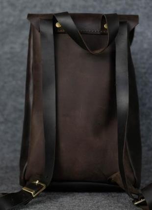 Женский кожаный рюкзак на затяжках с свободным клапаном, винтажная кожа, цвет шоколад5 фото