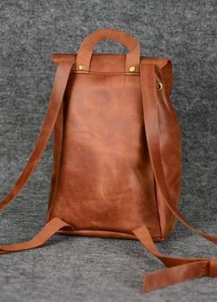 Жіночий шкіряний рюкзак на затягуваннях з вільним клапаном, вінтажна шкіра, колір коньяк5 фото