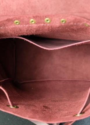 Женский кожаный рюкзак на затяжках с свободным клапаном, винтажная кожа, цвет бордо6 фото