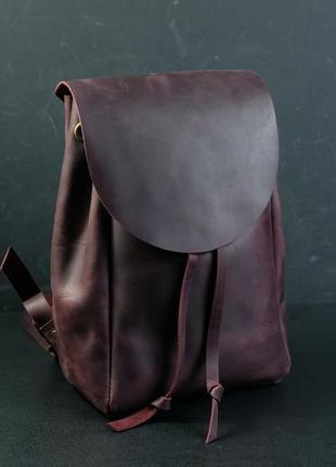 Жіночий шкіряний рюкзак на затягуваннях з вільним клапаном, вінтажна шкіра, колір бордо1 фото