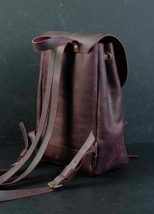 Женский кожаный рюкзак на затяжках с свободным клапаном, винтажная кожа, цвет бордо3 фото