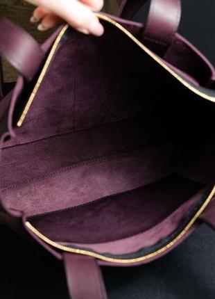 Жіночий шкіряний шоппер з двома кишенями, шкіра італійський краст, колір бордо4 фото