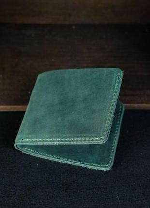 Кожаный кошелек компакт, винтажная кожа, цвет  зеленый2 фото