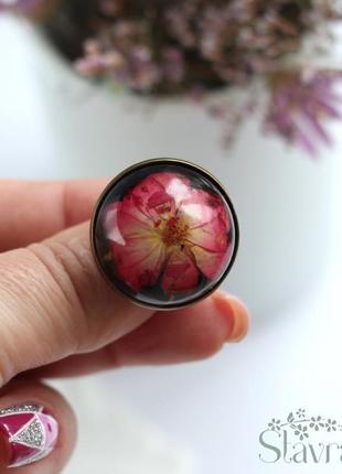 Каблучка з трояндою • чорне кільце з трояндою • перстень півсфера • прикраси з квітів6 фото