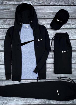 Чоловічий комплект nike чорна кофта, штани, шорти, футболка та кепка1 фото