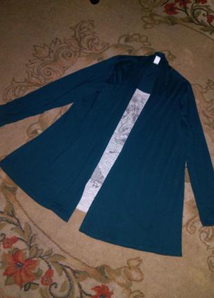 Трикотажная,стрейч,изумрудный кардиган-блузка-обманка с стразами,большого размераm&smode7 фото