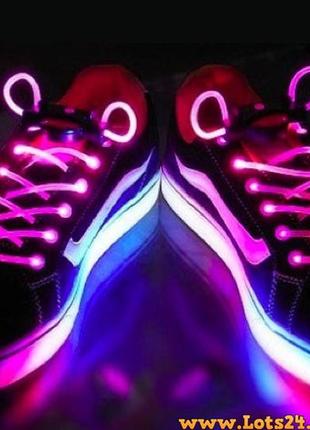 Светящиеся шнурки для обуви розовые led + батарейки cr2032